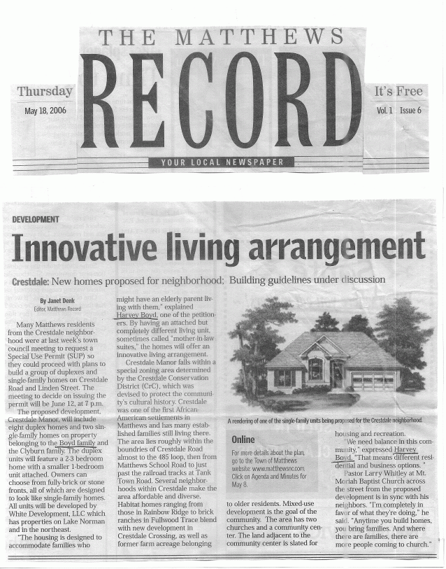 Click to Enlarge Matthews Record Article Matthews Record Article